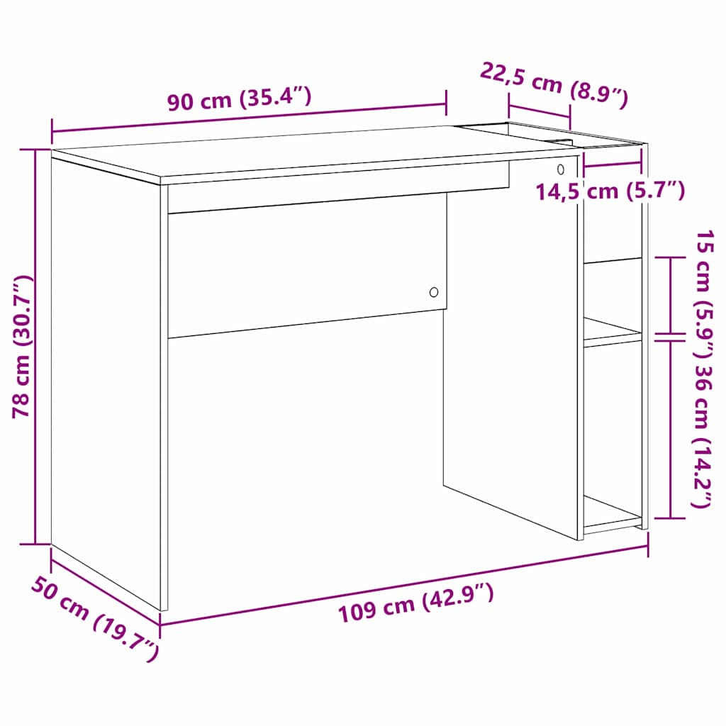 vidaXL Desk Smoked Oak Engineered Wood 109 x 50 x 78 cm