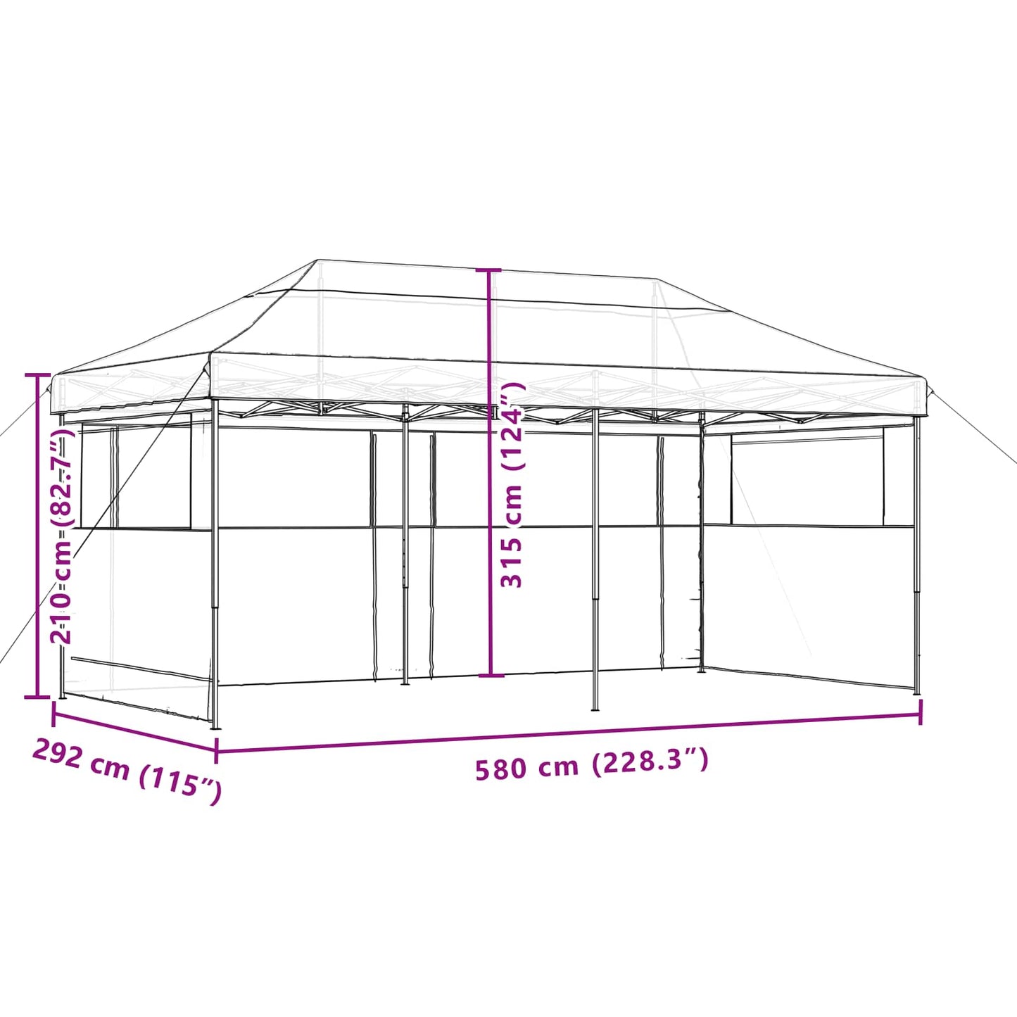 vidaXL Party Tent Folding Burgundy 292 x 580 x 315 cm Oxford Fabric