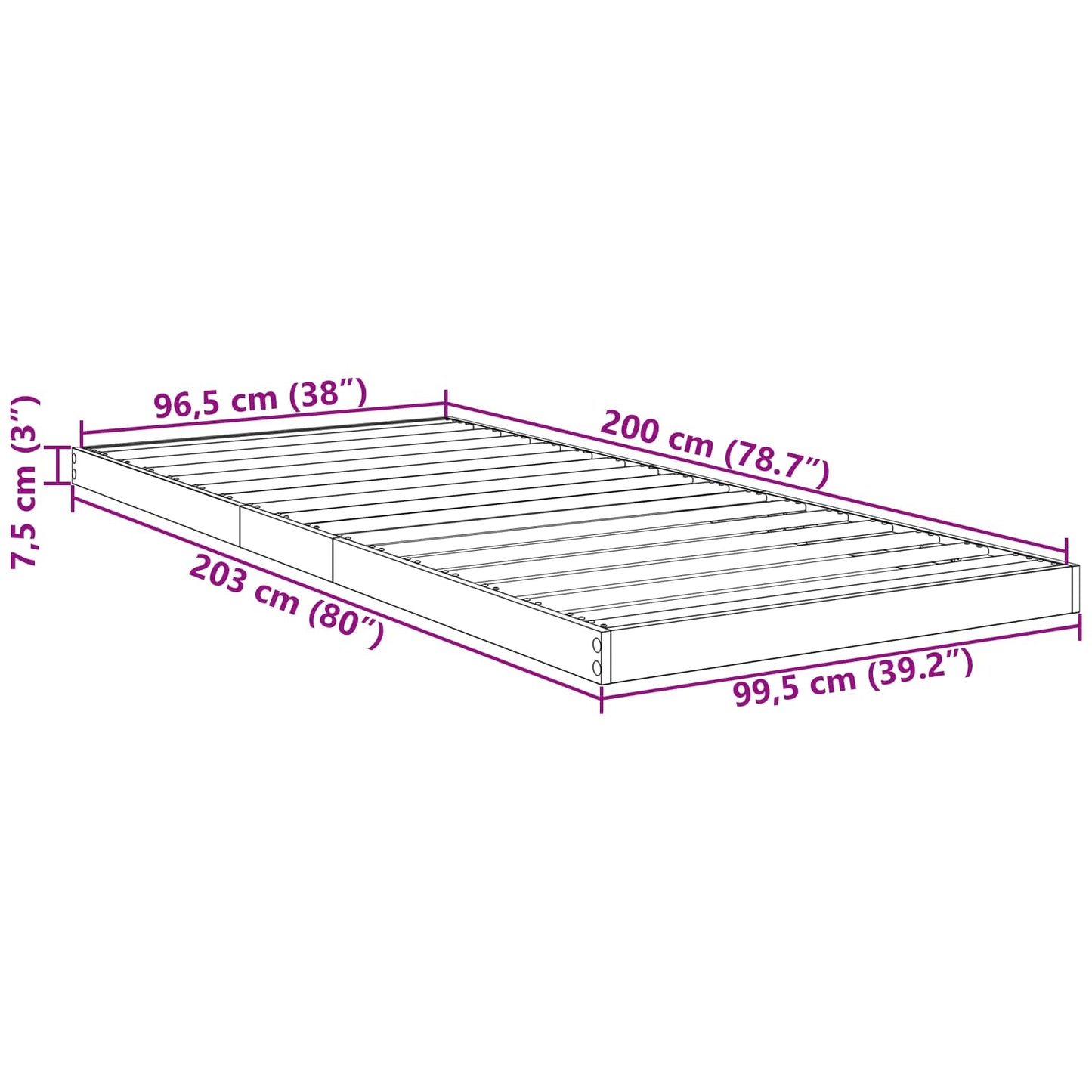 vidaXL Floor Bed Frame Smoked Oak 100 x 200 cm Engineered Wood