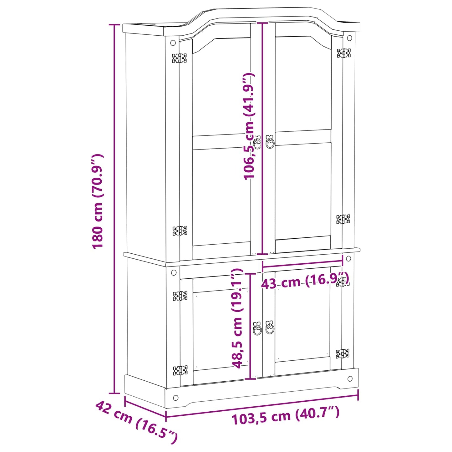 vidaXL Display Cabinet White 103.5 x 42 x 180 cm Solid Pine Wood