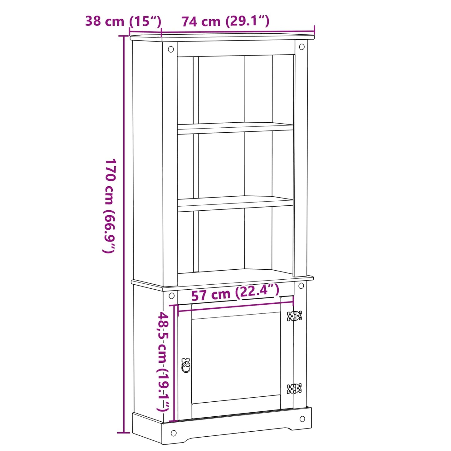 vidaXL Highboard White 74 x 38 x 170 cm Solid Pine Wood