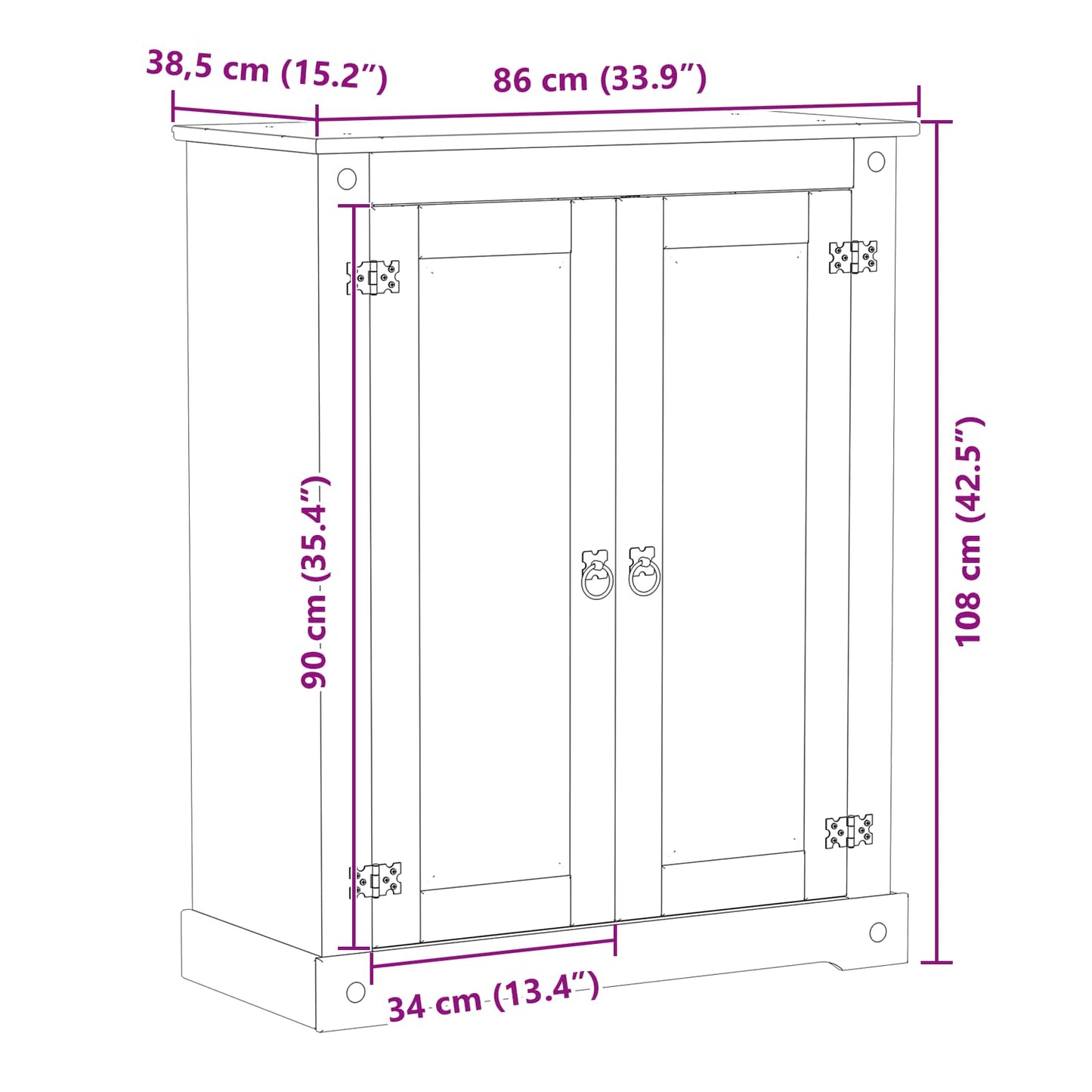 vidaXL Shoe Cabinet with Door White 86 x 38.5 x 108 cm Solid Pine Wood