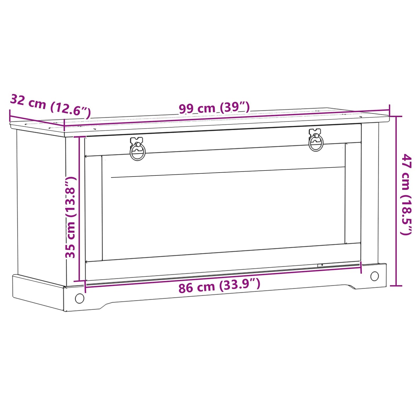 vidaXL Shoe Cabinet Corona White 99 x 32 x 49 cm Solid Pine Wood