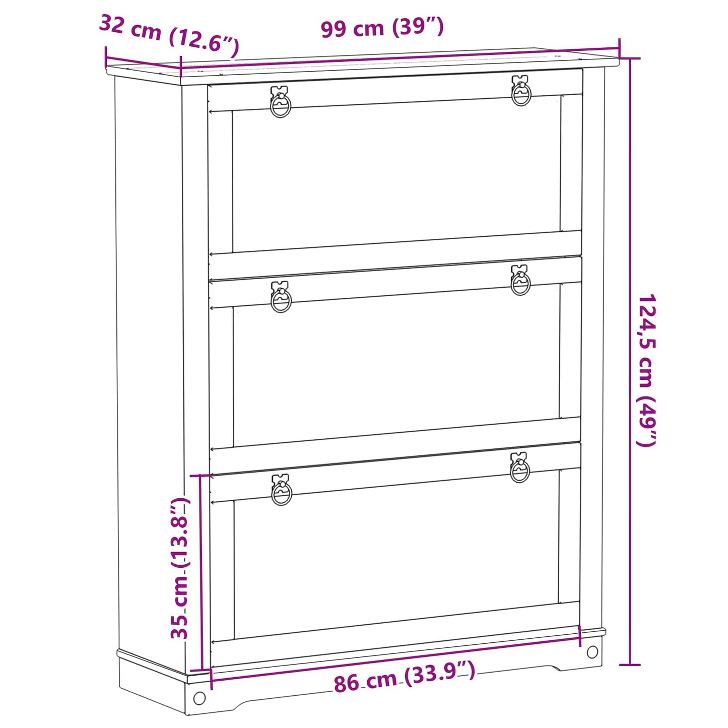 vidaXL Shoe Cabinet Corona White 99 x 32 x 122 cm Solid Pine Wood