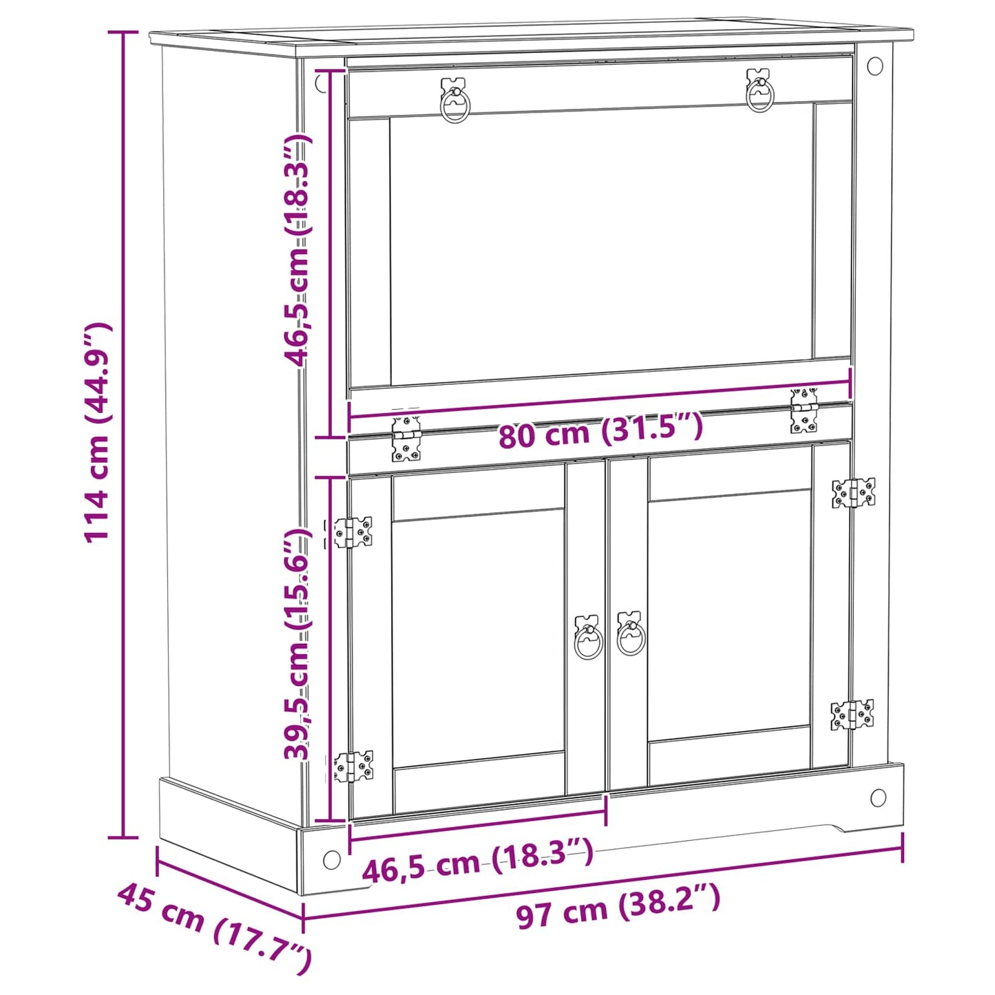 vidaXL Wine cabinet White 97 x 45 x 114 cm Solid Pine Wood