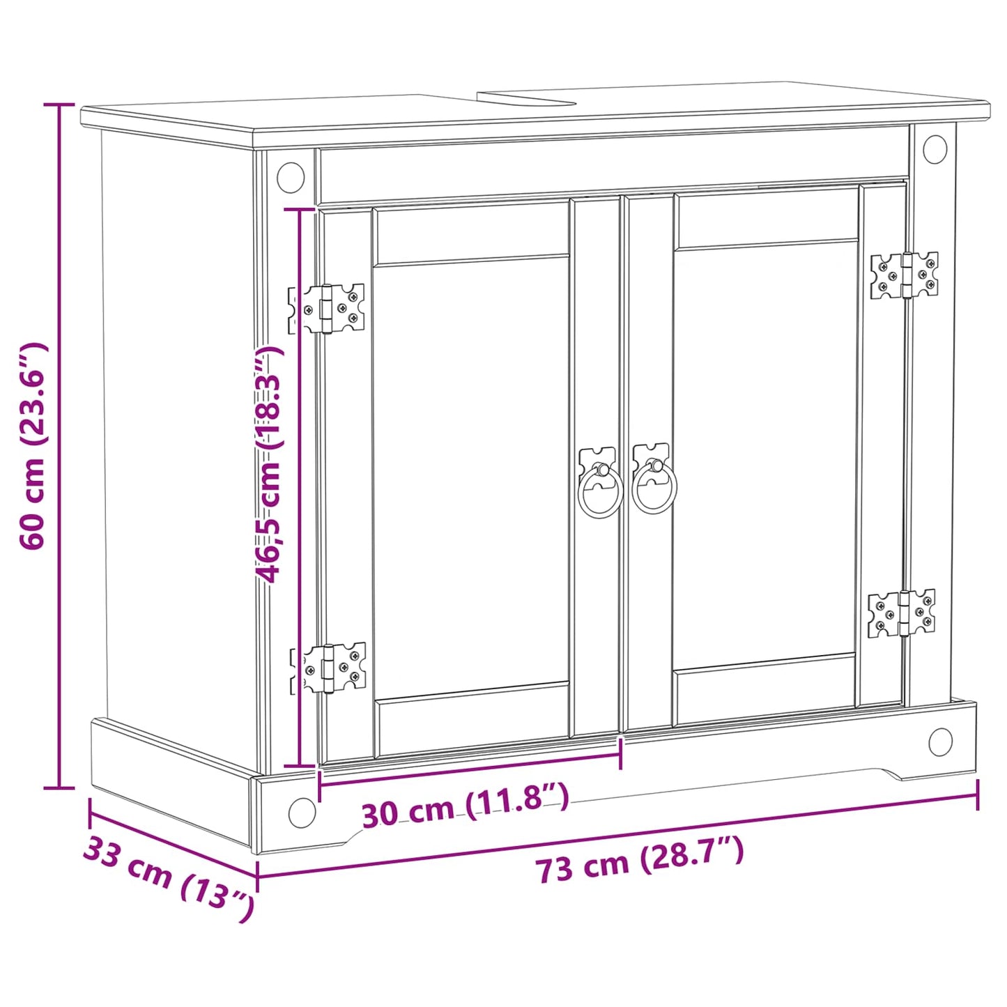 vidaXL Sink cabinet with Shelf White 73 x 33 x 60 cm Solid Pine Wood