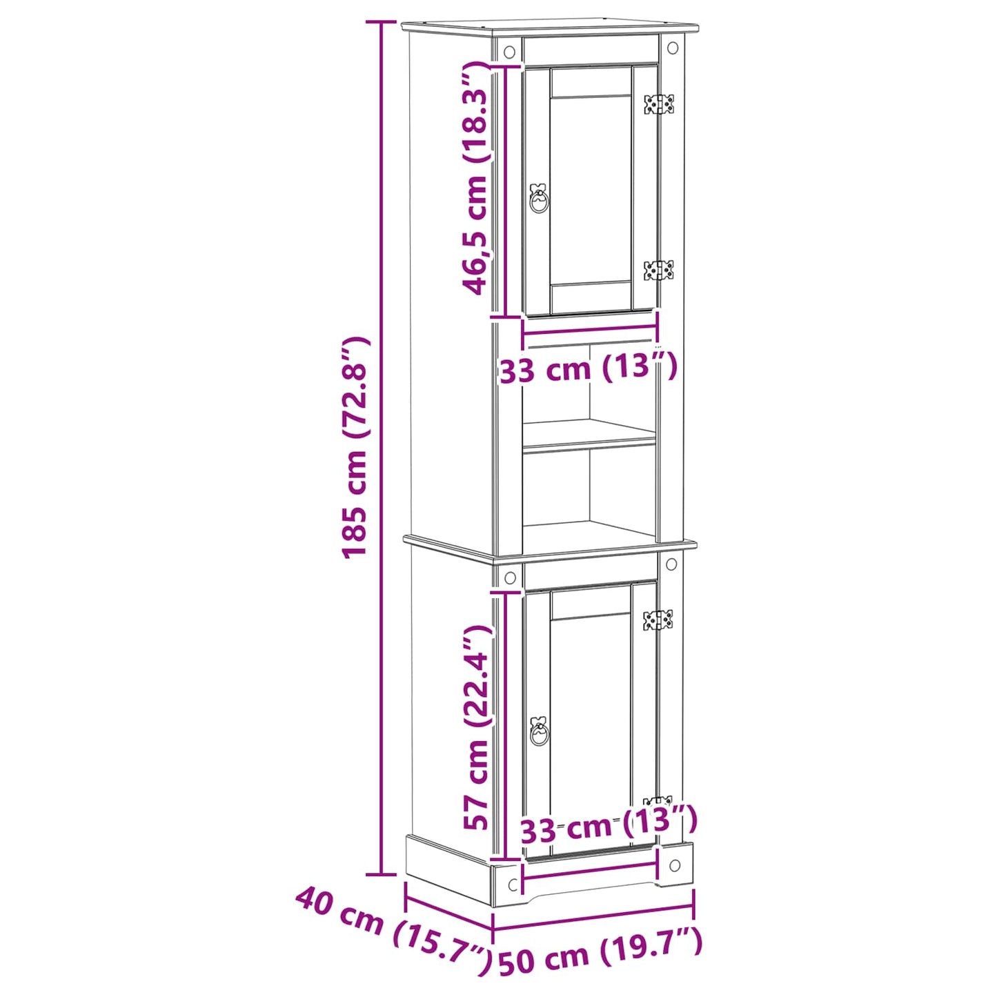 vidaXL Bathroom Cabinet White 50 x 40 x 185 cm Solid Pine Wood