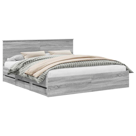 vidaXL Bed Frame with Drawer Grey Sonoma 180 x 200 cm Engineer Wood