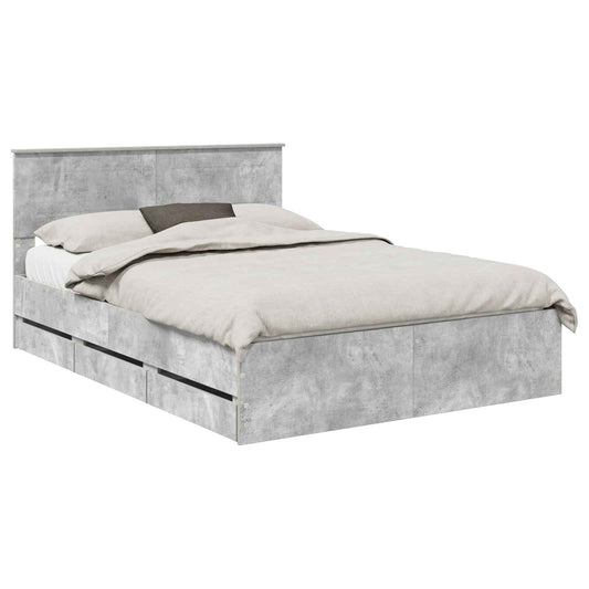 vidaXL Bed Frame with Drawer Concrete Grey 150 x 200 cm Engineer Wood