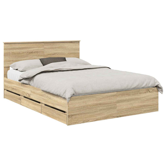 vidaXL Bed Frame with Drawer Sonoma Oak 140 x 200 cm Engineer Wood