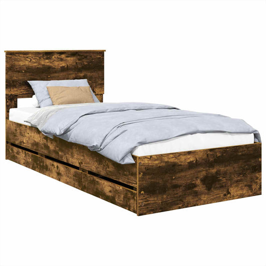 vidaXL Bed Frame with Drawer Smoked Oak 90 x 190 cm Engineer Wood