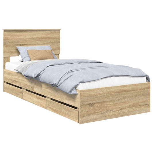 vidaXL Bed Frame with Drawer Sonoma Oak 75 x 190 cm Engineer Wood