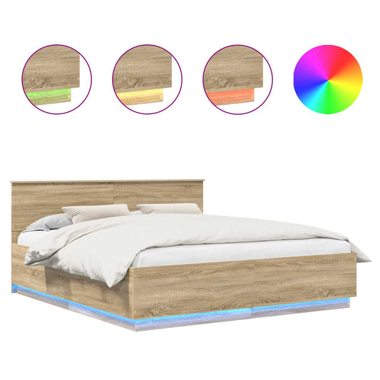 vidaXL Bed Frame Sonoma Oak 200 x 200 cm Engineered Wood