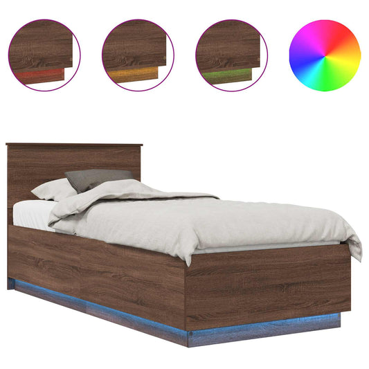 vidaXL Bed Frame with Headboard Brown Oak 70 x 190 cm Engineered Wood