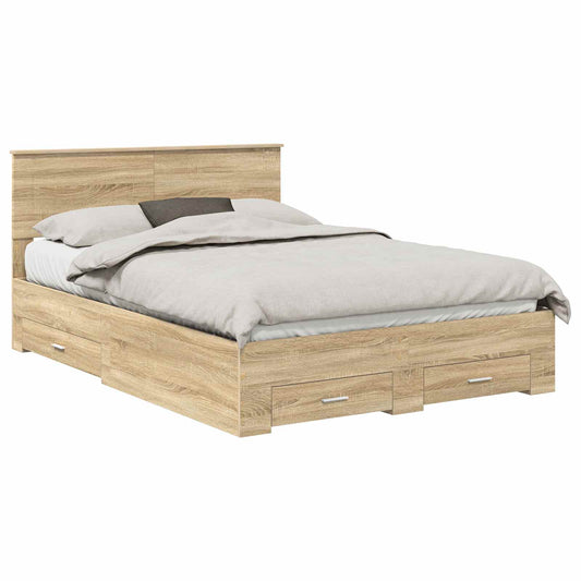 vidaXL Bed Frame with Drawer Sonoma Oak 150 x 200 cm Engineered Wood