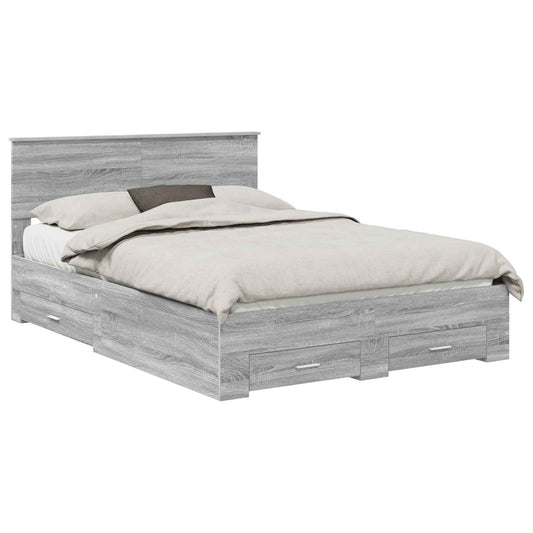 vidaXL Bed Frame with Drawer Grey Sonoma 140 x 190 cm Engineered Wood