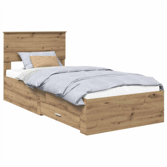 vidaXL Bed Frame with Drawer Artisan Oak 90 x 190 cm Engineered Wood