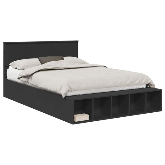 vidaXL Bed Frame with Shelf Manual Black 140 x 200 cm Engineered Wood