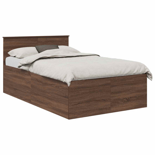vidaXL Bed Frame with Headboard Brown Oak 135 x 190 cm Engineered Wood