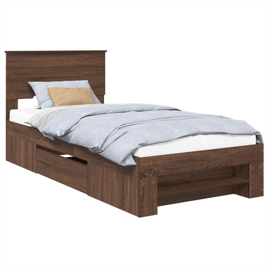 vidaXL Bed Frame with Headboard Brown Oak 80 x 200 cm Engineered Wood