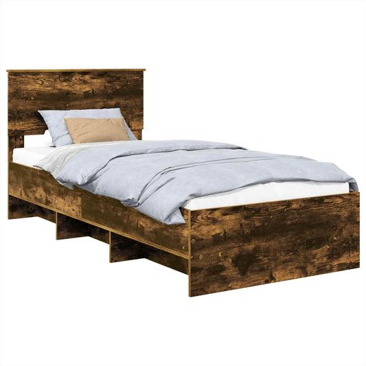 vidaXL Bed Frame with Headboard Smoked Oak 80 x 200 cm Engineered Wood