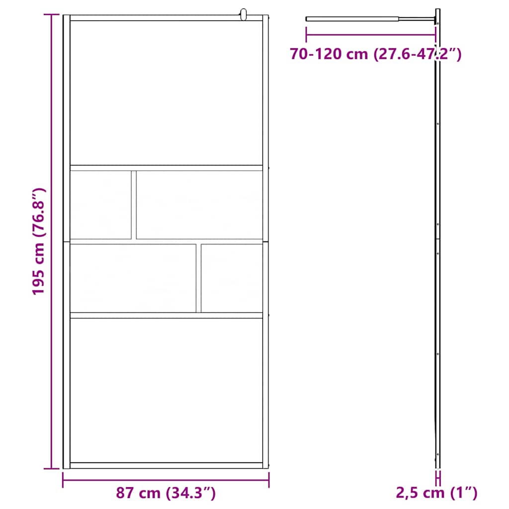 vidaXL Walk-in Shower Wall Black 90 x 195 x 0.5 cm Glass and Aluminium
