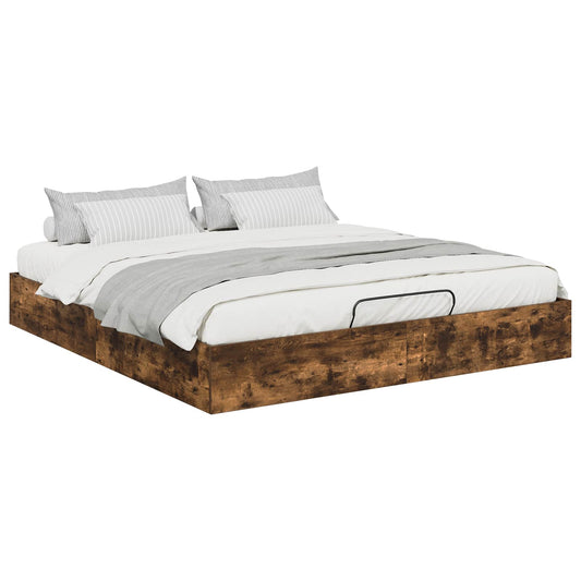 vidaXL Ottoman Bed Frame Smoked Oak 203 x 180 x 25 cm Engineered Wood
