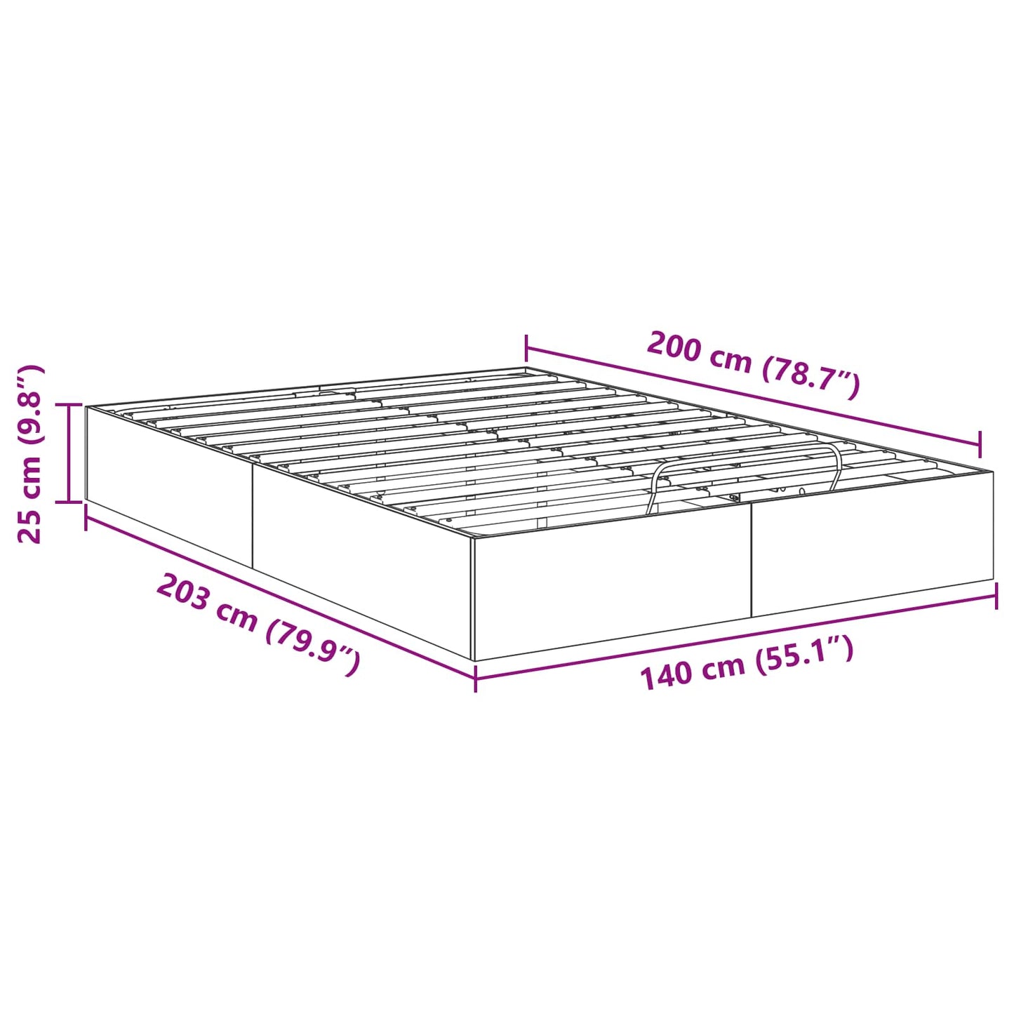 vidaXL Ottoman Bed Frame Black Oak 203 x 140 x 25 cm Engineered Wood