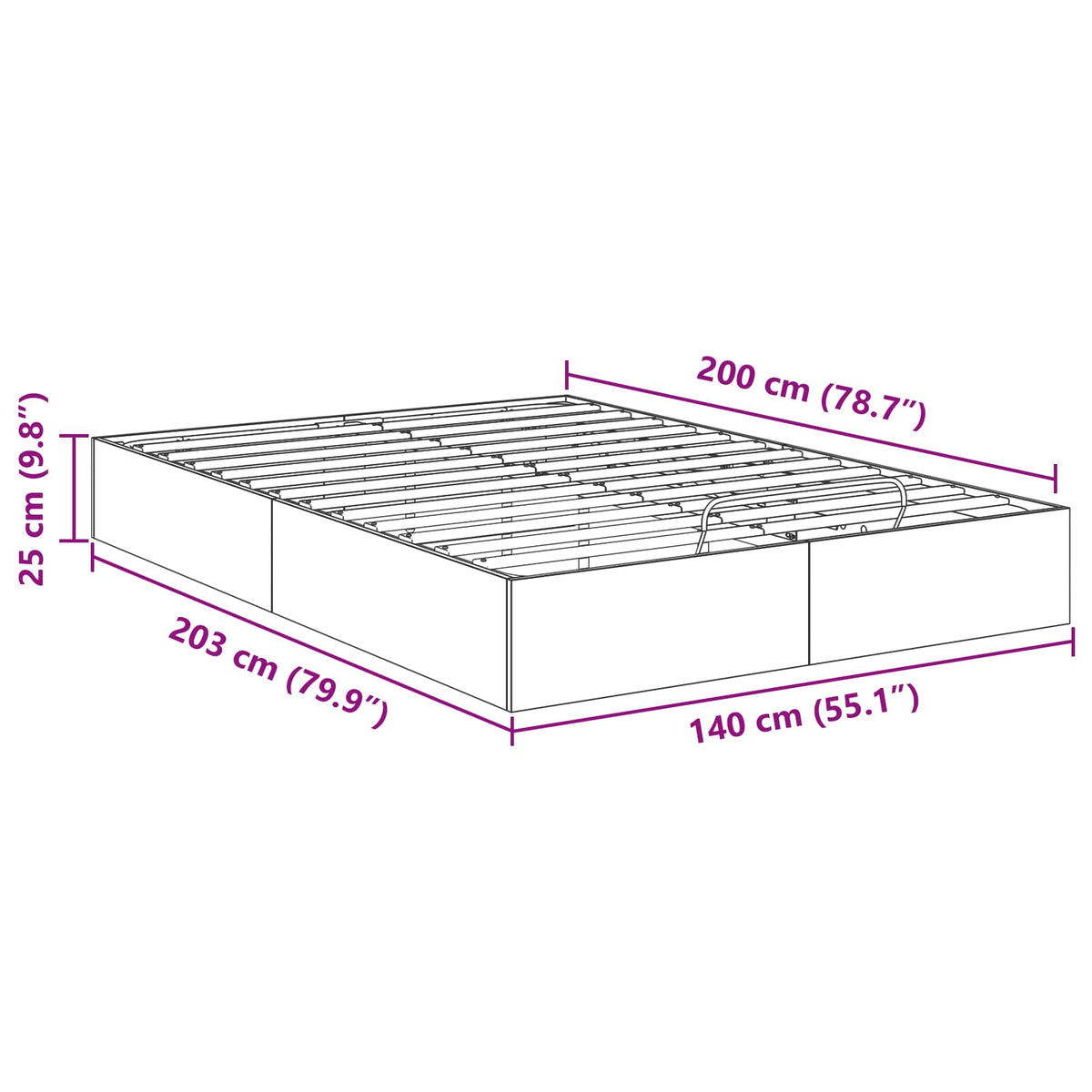 vidaXL Ottoman Bed Frame Grey Sonoma 140 x 200 cm Engineered Wood