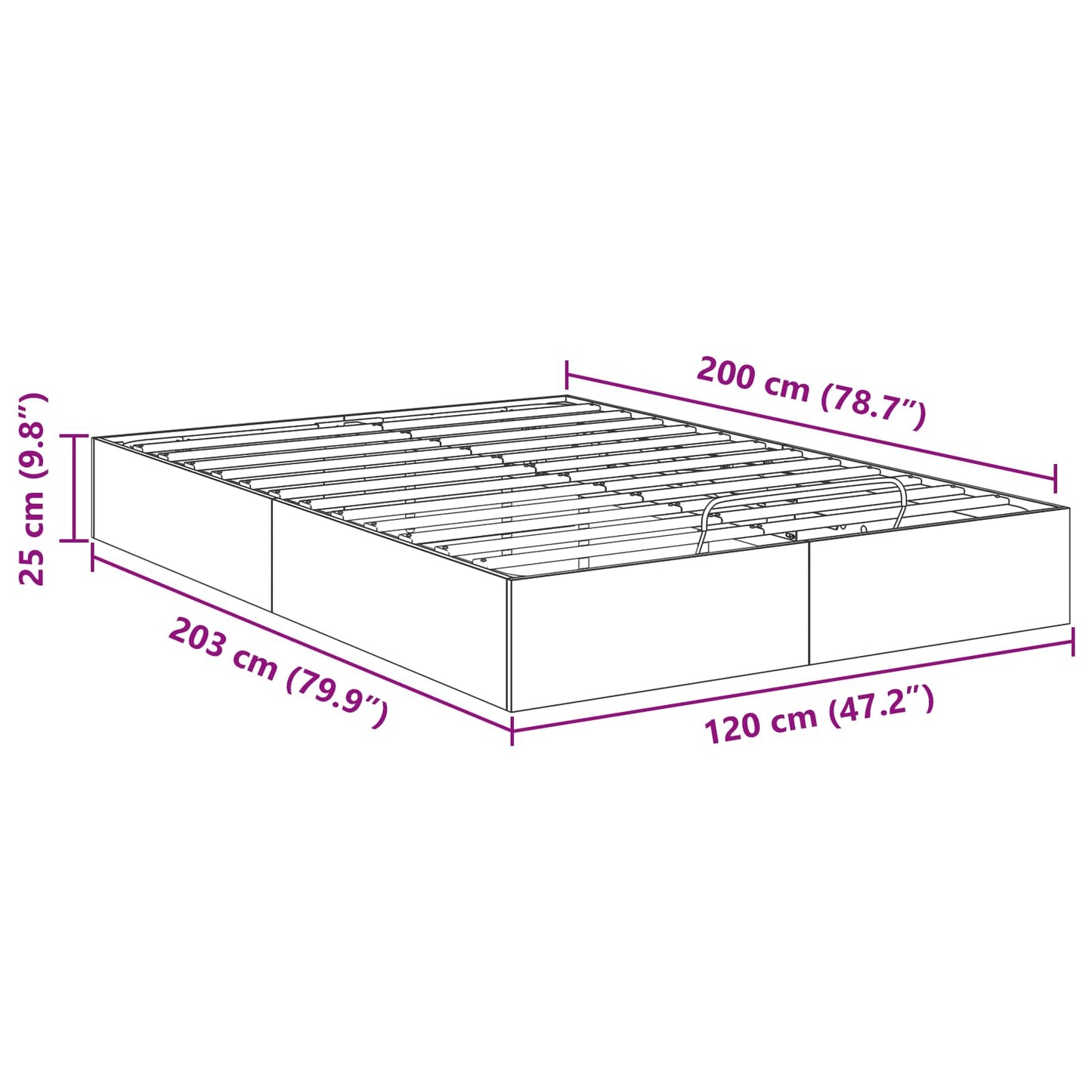 vidaXL Ottoman Bed Frame Smoked Oak 203 x 120 x 25 cm Engineered Wood