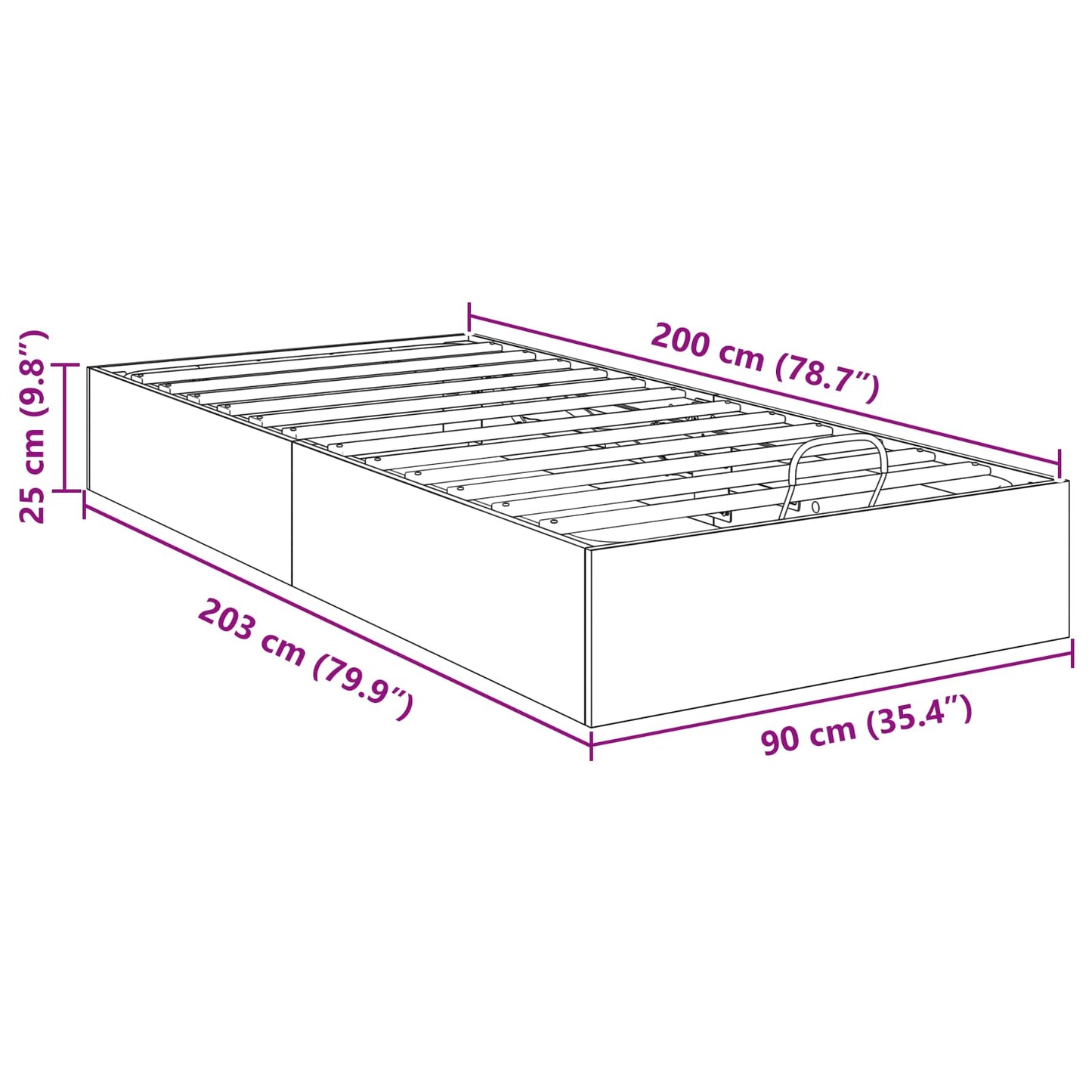 vidaXL Ottoman Bed Frame Grey Sonoma 203 x 90 x 25 cm Engineered Wood