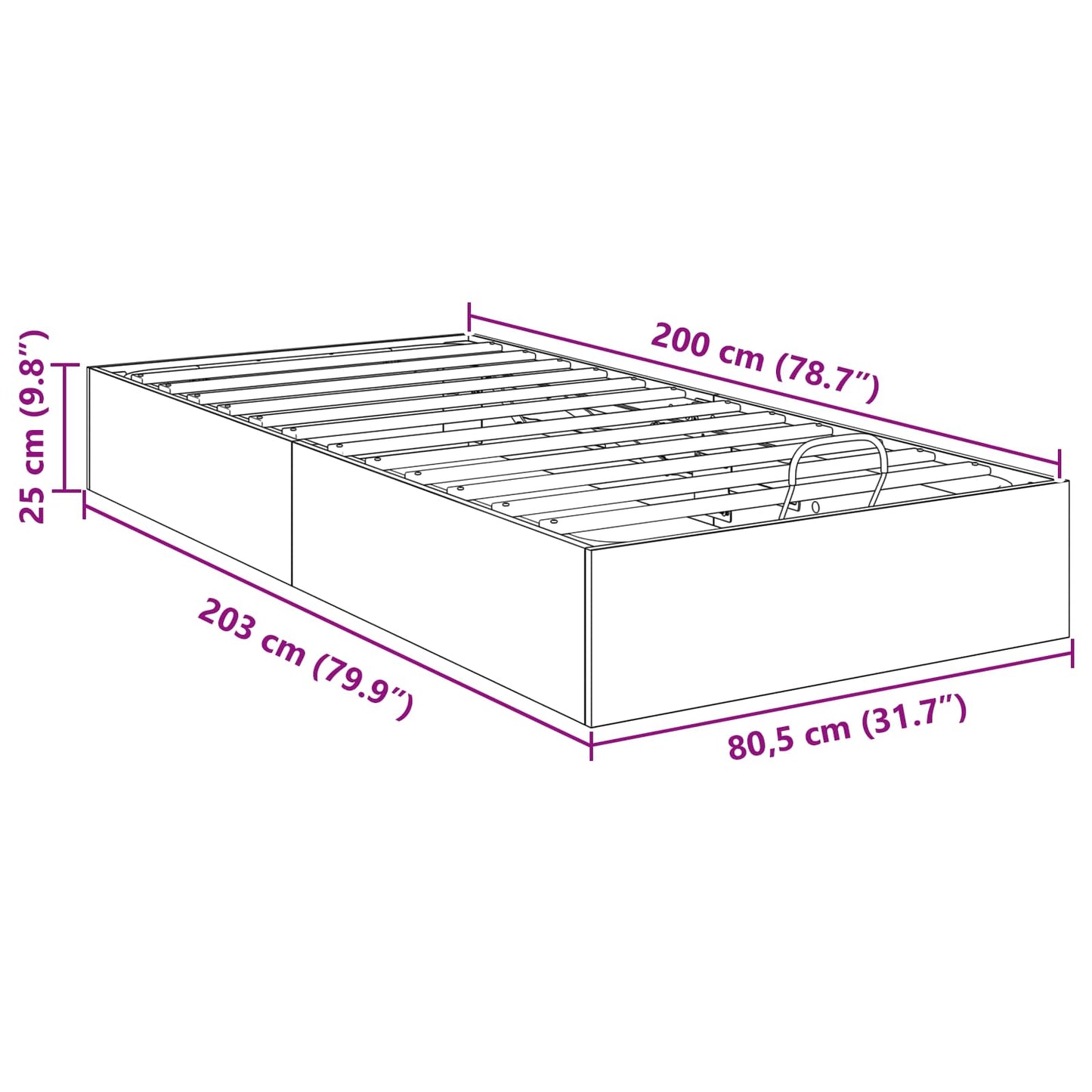 vidaXL Ottoman Bed Frame Grey Sonoma 80.5 x 200 cm Engineered Wood