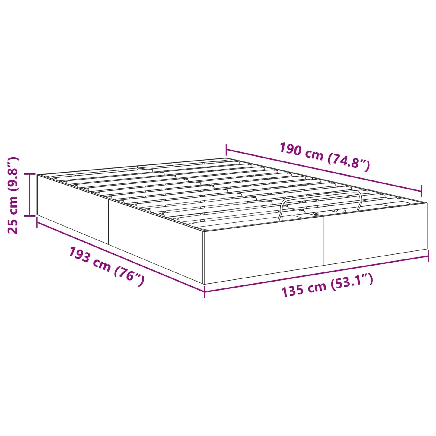 vidaXL Ottoman Bed Frame Grey Sonoma 193 x 135 x 25 cm Engineered Wood
