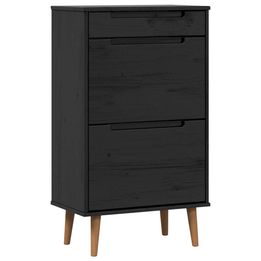 vidaXL Shoe Cabinet MOLDE 59.5 x 35 x 103 cm Solid Pine Wood Black