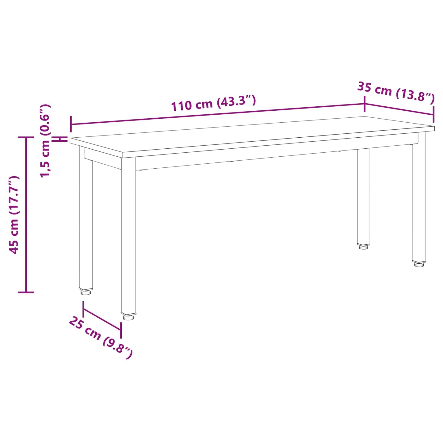 vidaXL Bench Grey Sonoma 110 x 35 x 45 cm Engineered Wood