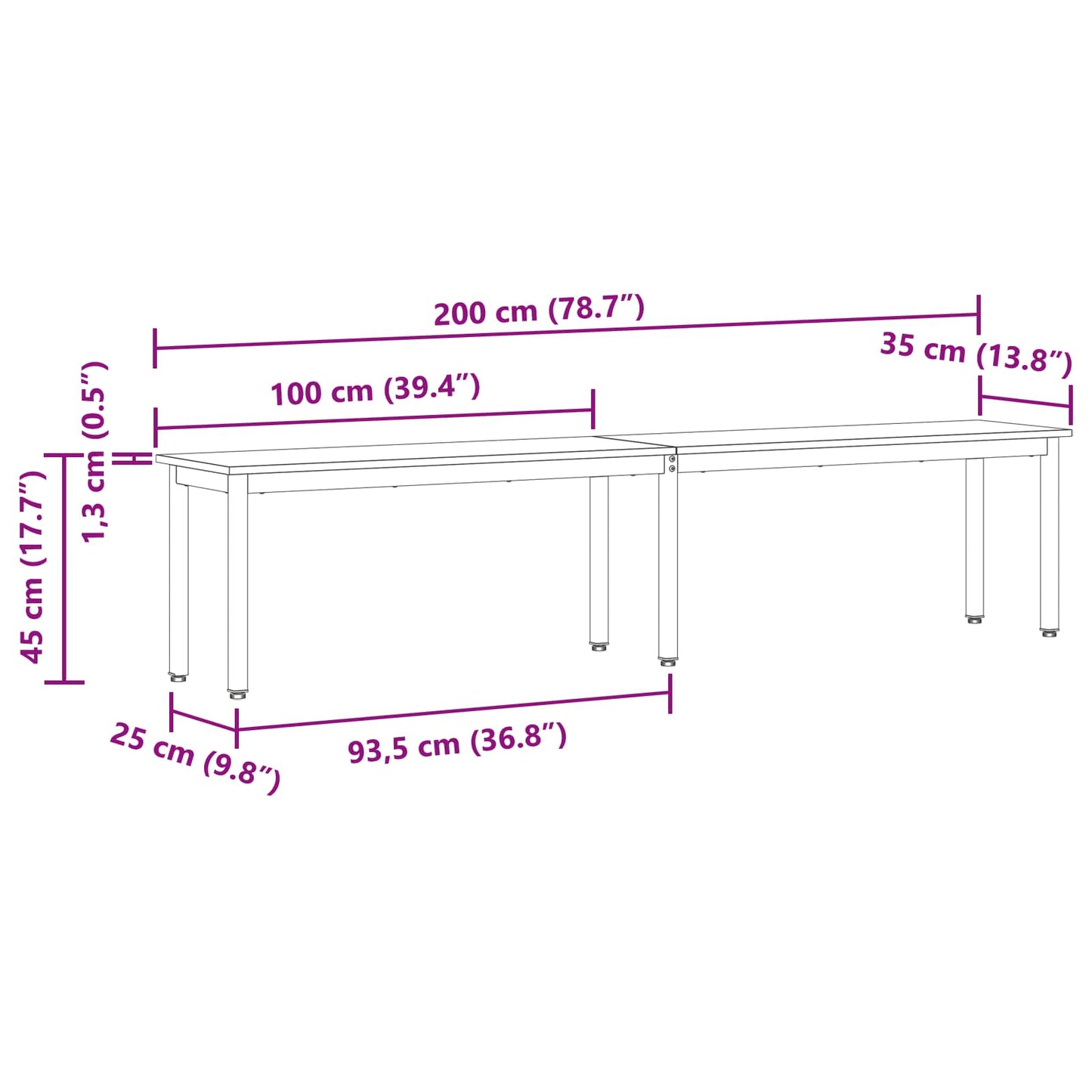 vidaXL Bench Old Wood 200 x 35 x 45 cm Engineered Wood
