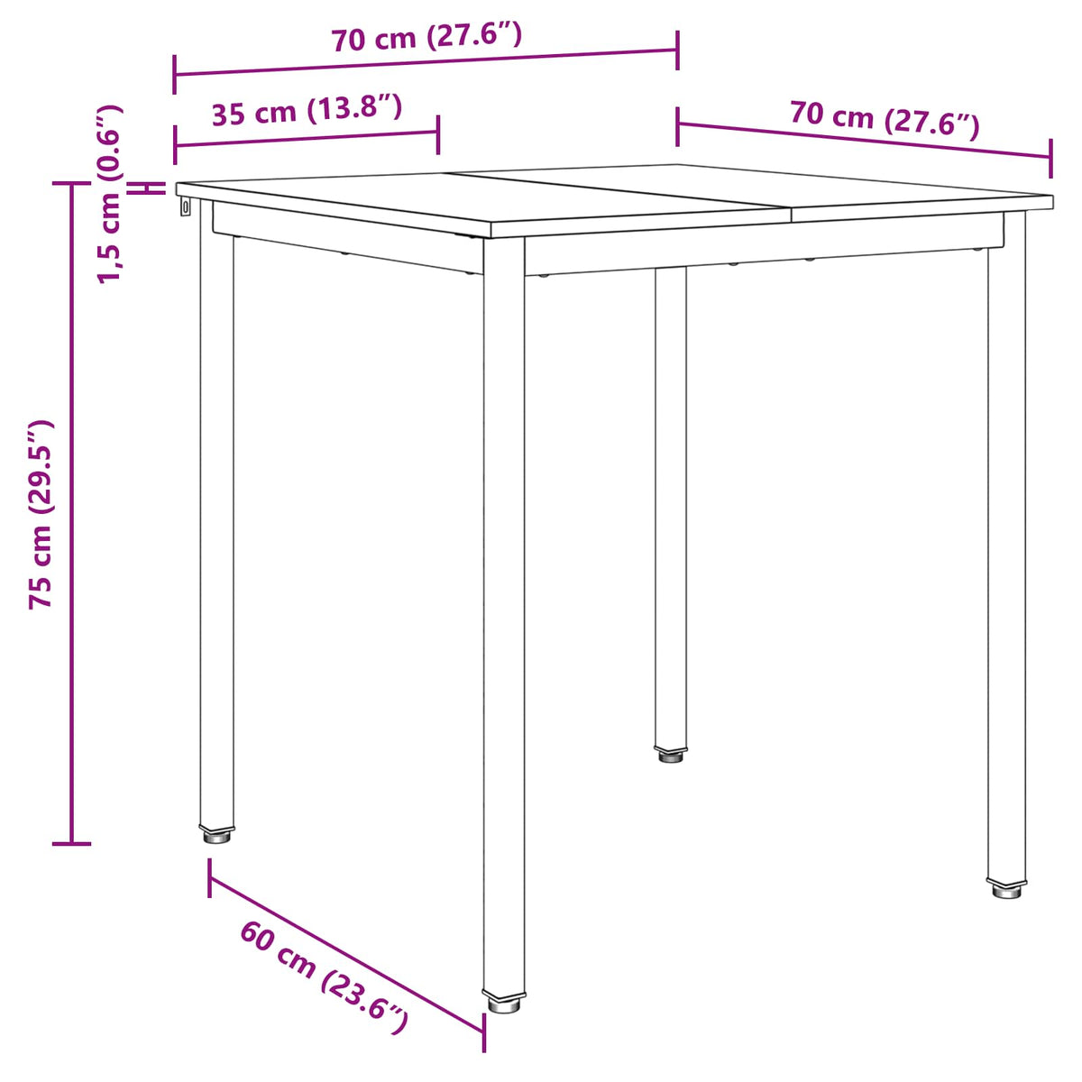 vidaXL Dining Tables 70 x 70 x 75 cm Engineered Wood Old Wood Square