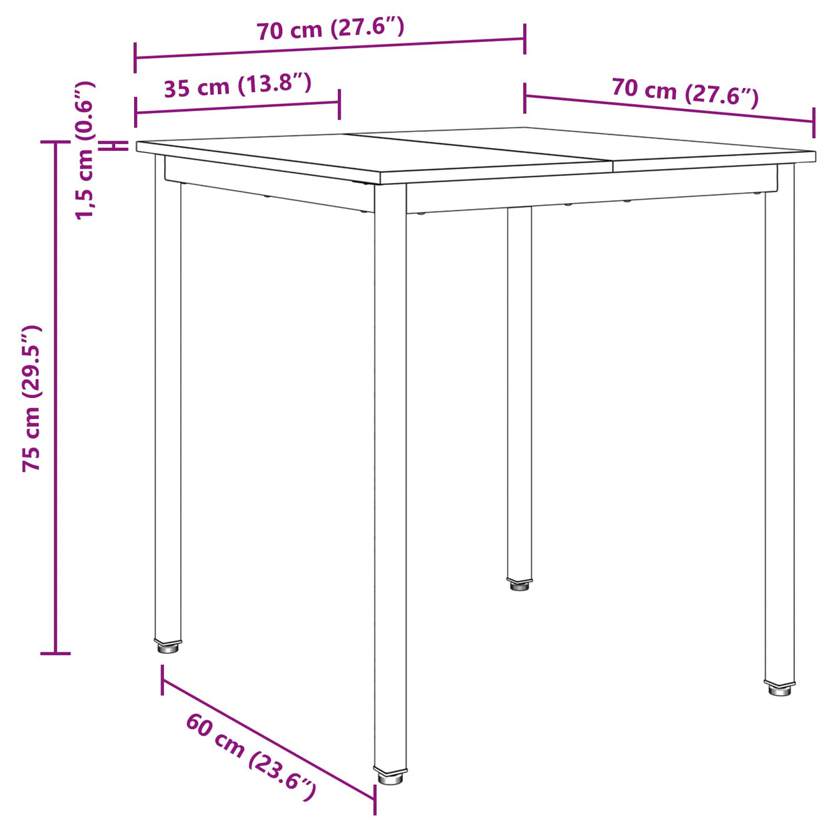 vidaXL Dining Tables 70 x 70 x 75 cm Engineered Wood Old Wood Square