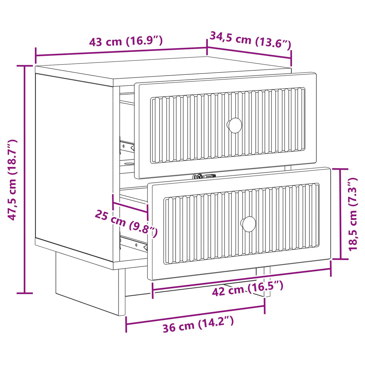 vidaXL Bedside Cabinet Smoked Oak 43 x 34.5 x 47.5 cm Engineered Wood