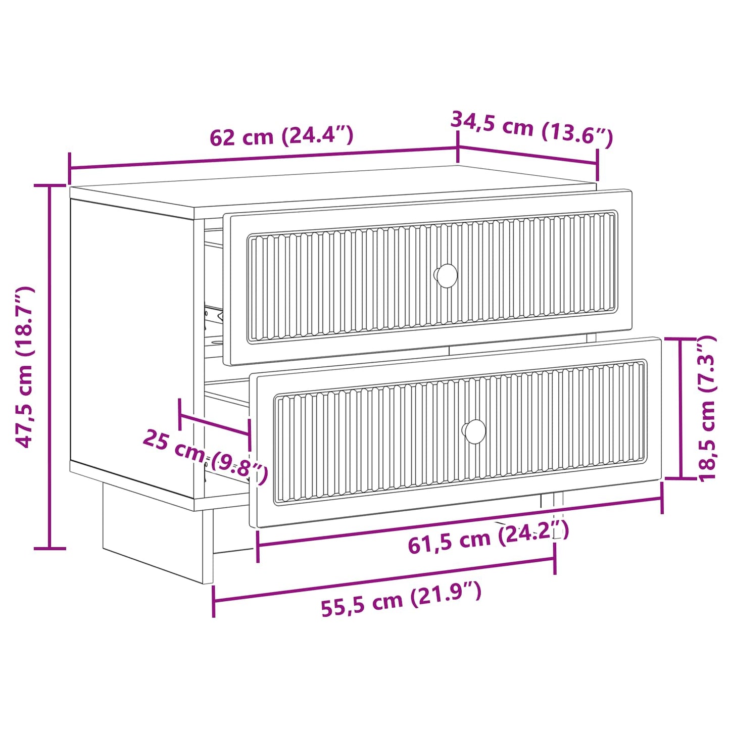 vidaXL Bedside Cabinet with Drawer Concrete Grey 62 x 34.5 x 47.5 cm