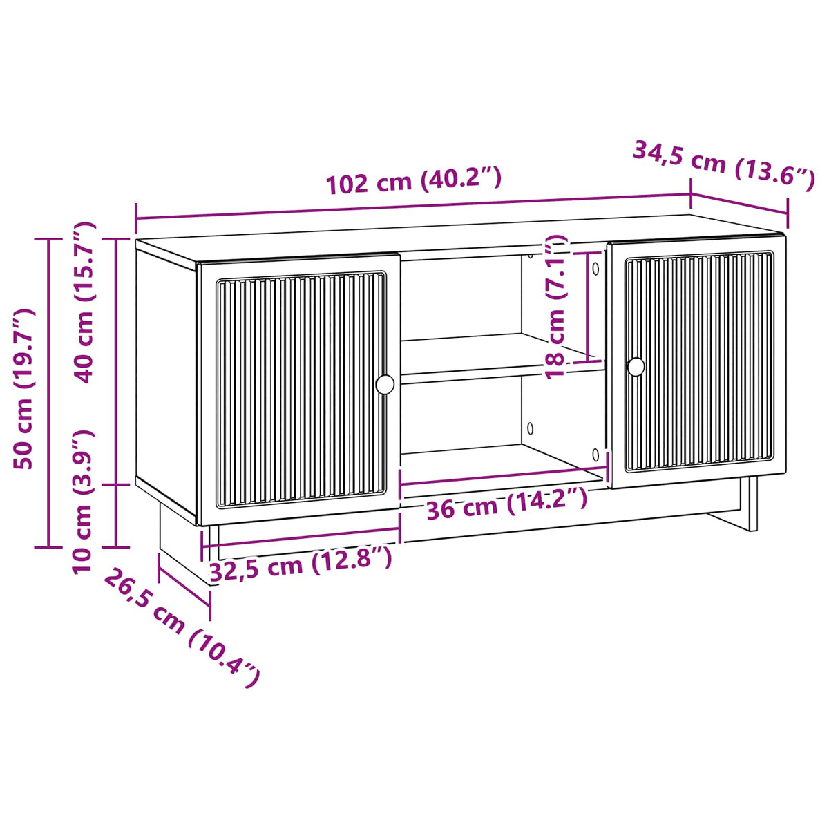 vidaXL TV Cabinet 102 x 34.5 x 50 cm High Gloss White Engineered Wood