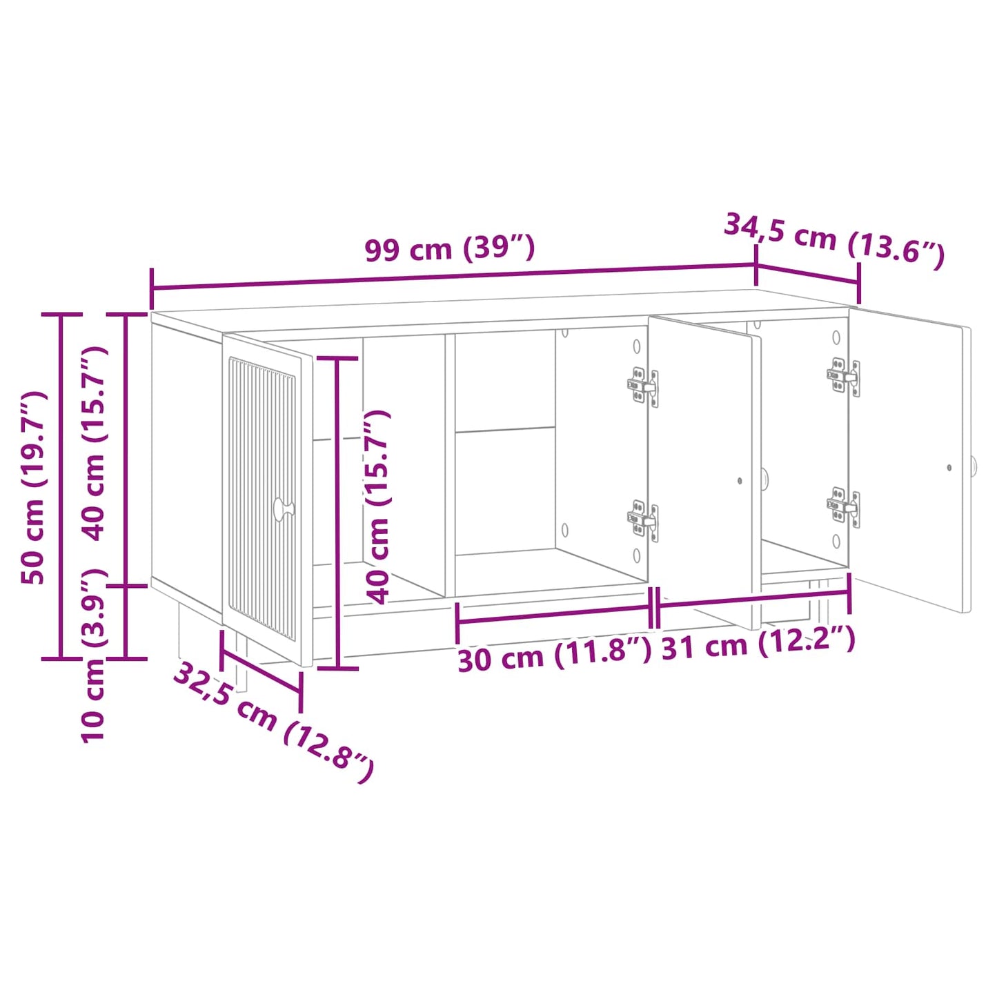 vidaXL TV Cabinet 99 x 34.5 x 50 cm Sonoma Oak Engineered Wood