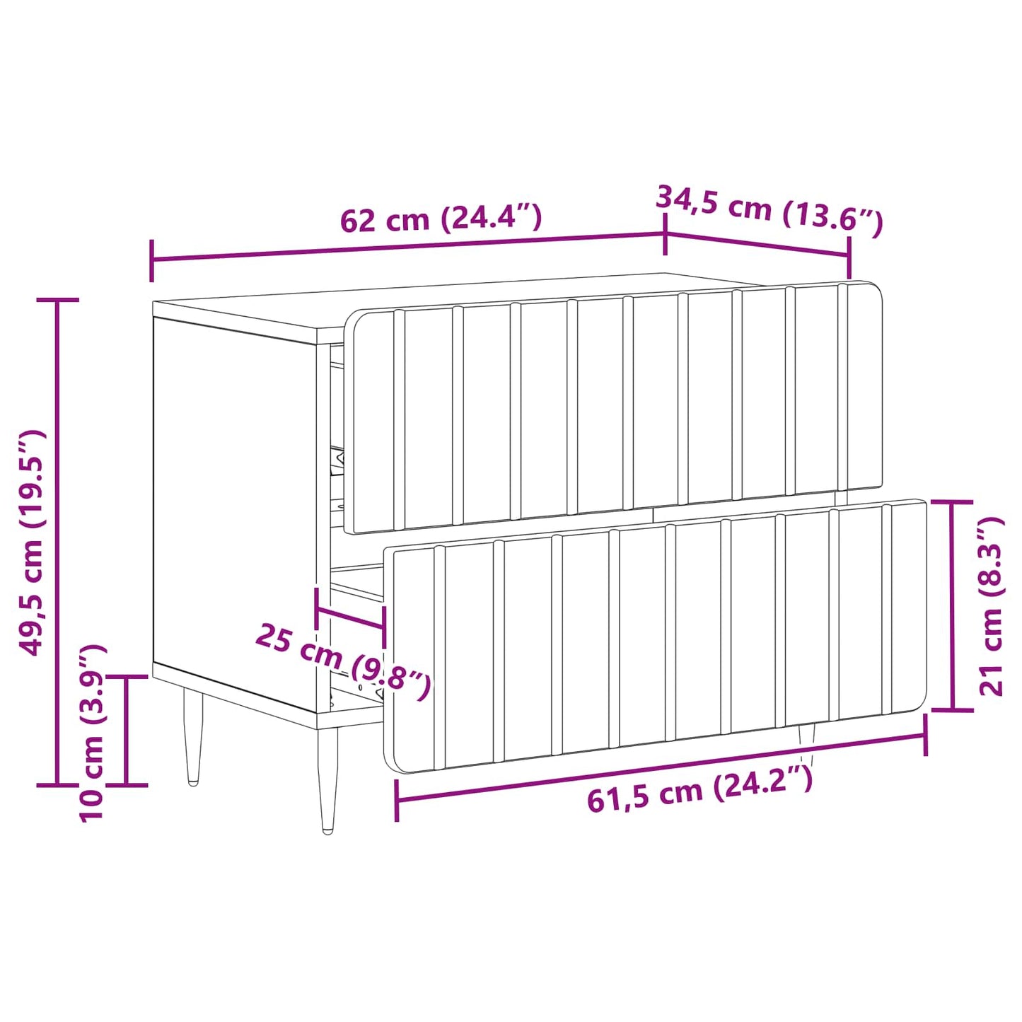 vidaXL Bedside Cabinet Grey Sonoma 62 x 34.5 x 49.5 cm Engineered Wood