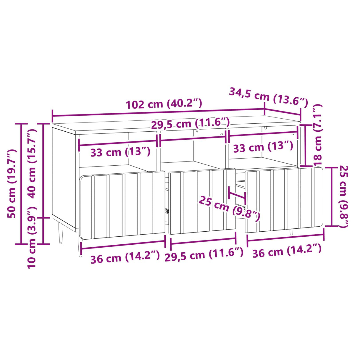 vidaXL TV Cabinet 102 x 34.5 x 50 cm Artisan Oak Engineered Wood