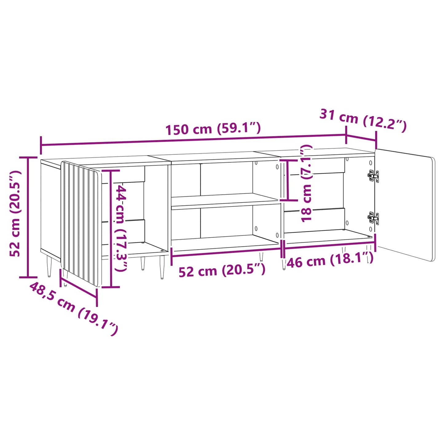 vidaXL TV Cabinet White 150 x 31 x 52 cm Engineered Wood