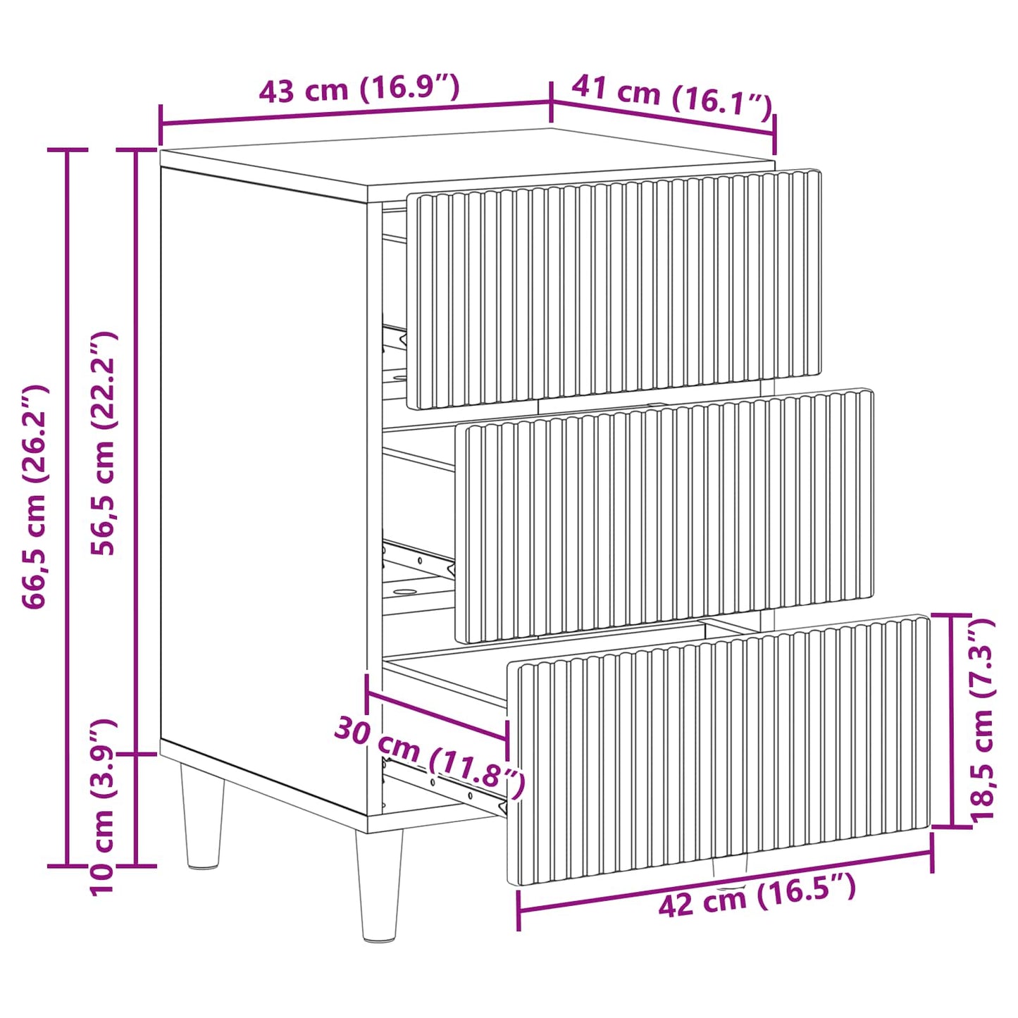 vidaXL Bedside Cabinet High Gloss White 43 x 41 x 66.5 cm