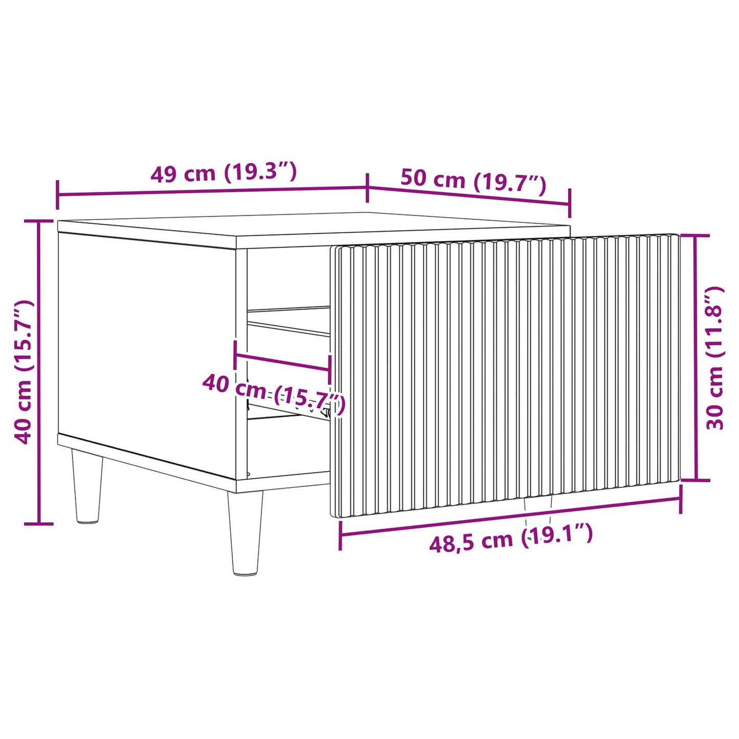 vidaXL Coffee Table with Drawer Black 49 x 50 x 40 cm Engineered Wood