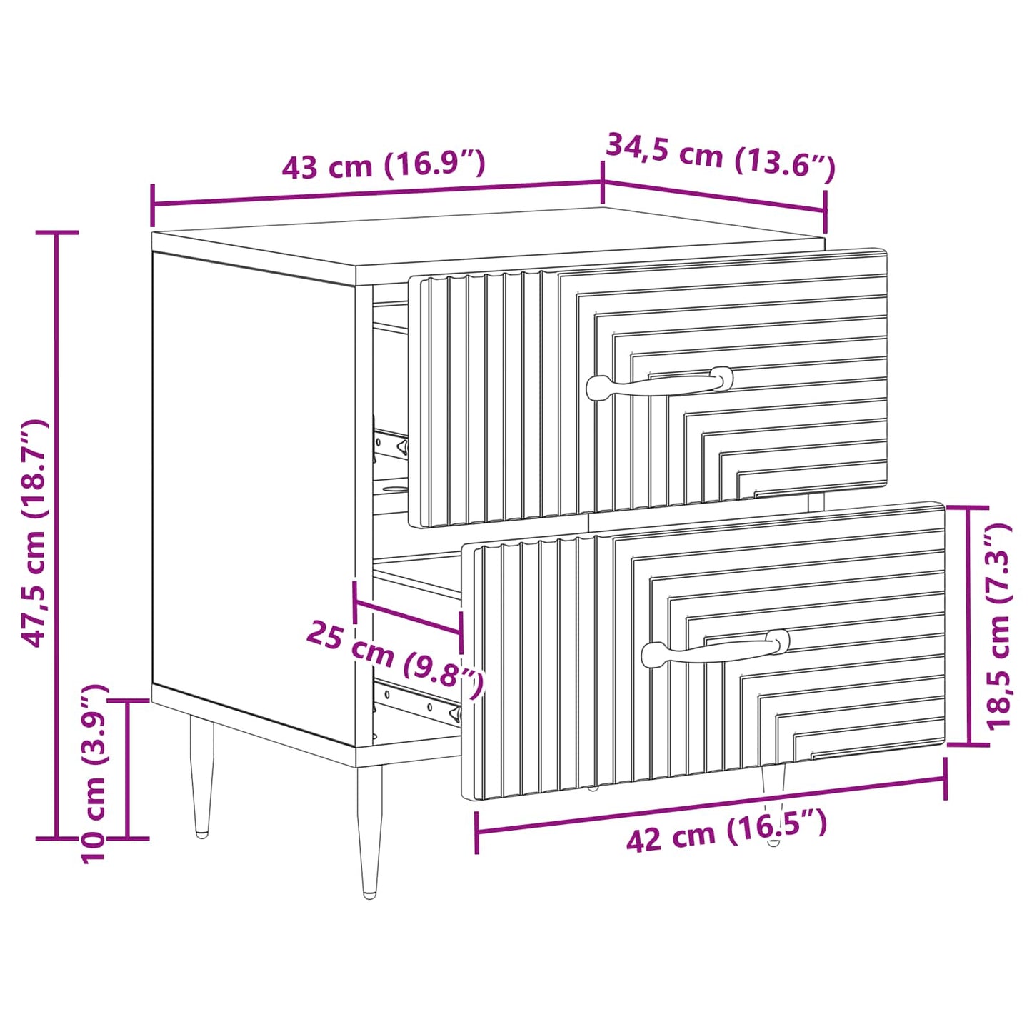 vidaXL Bedside Cabinet Black 43 x 34.5 x 47.5 cm Engineered Wood