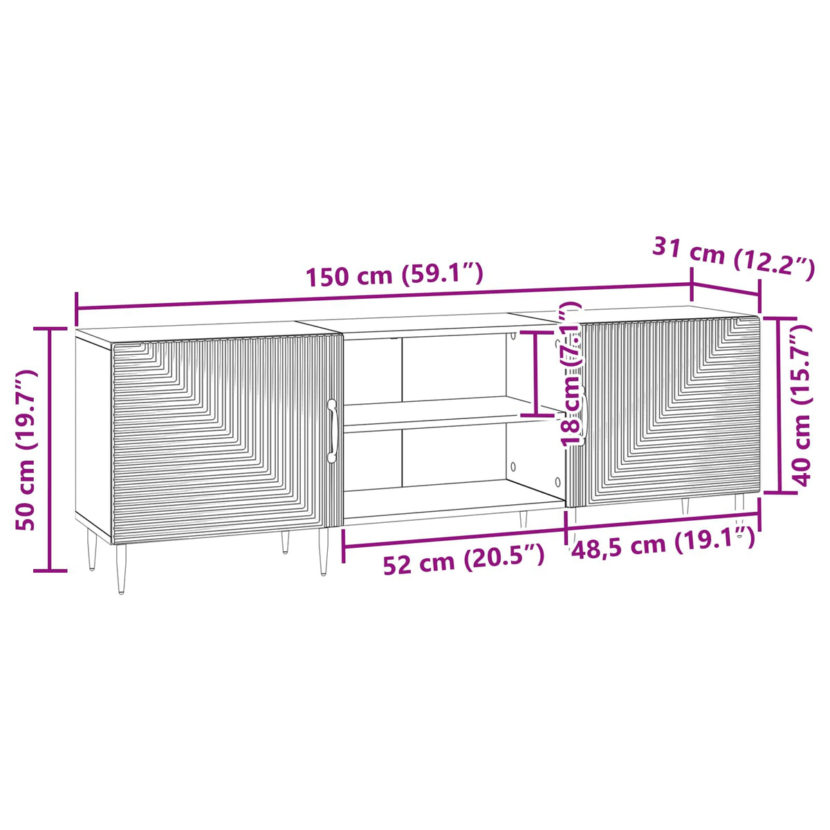 vidaXL TV Cabinet 150 x 31 x 50 cm Black Engineered Wood