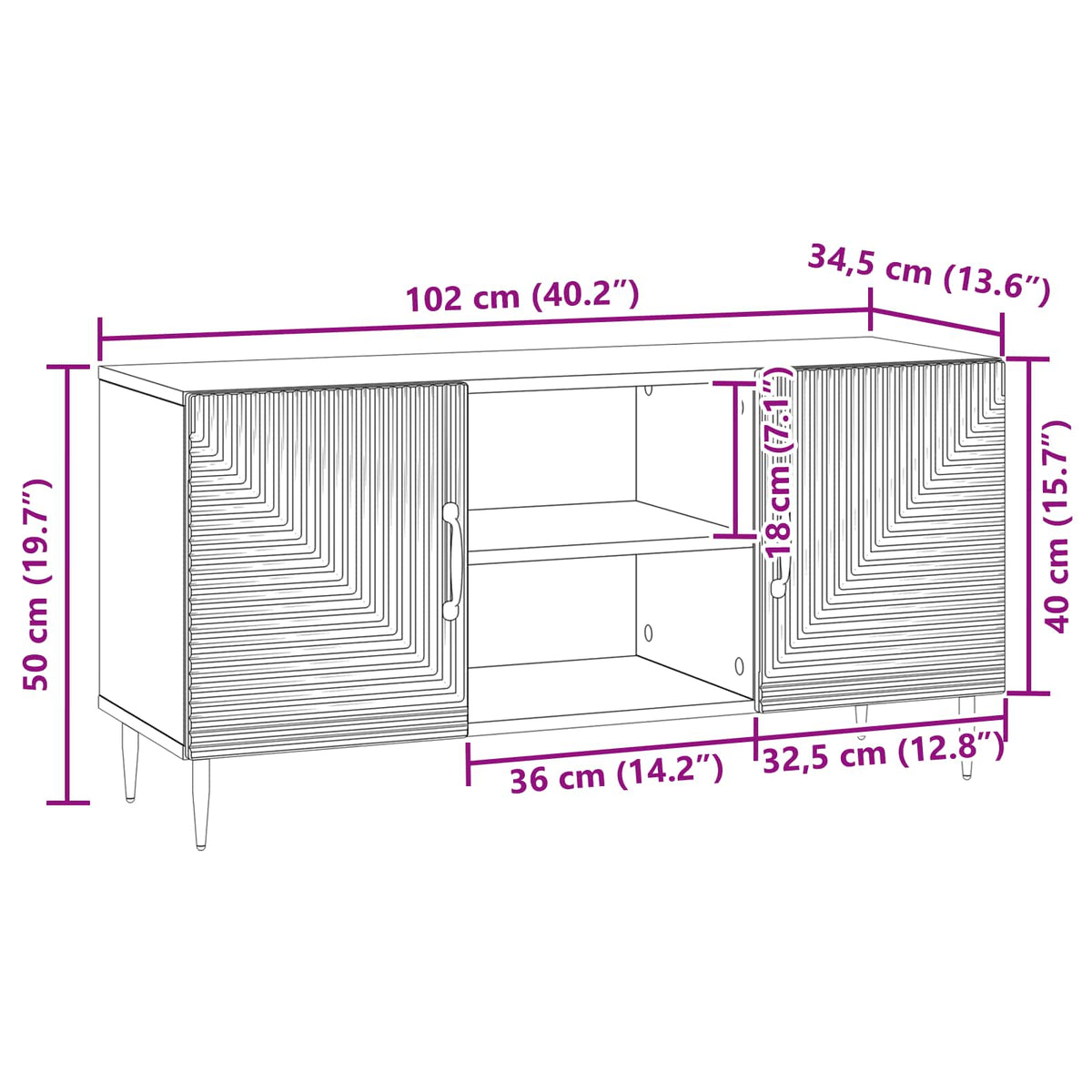 vidaXL TV Cabinet Sonoma Oak 102 x 34.5 x 50 cm Engineered Wood